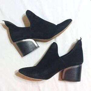 Anthropologie Latigo Pala black suede ankle booties block heel silver de…